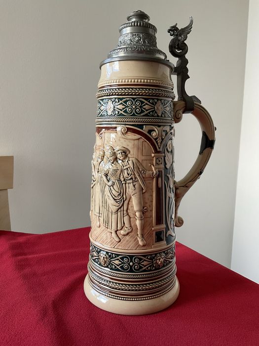 Duży, stary ok. 1900 roku kufel ceramiczny