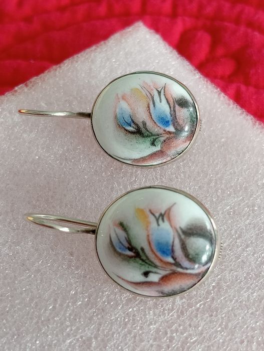 Stare ukraińskie kolczyki z porcelaną lata 70