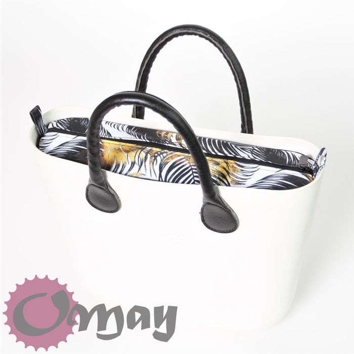 CZARNY organizer do OBAG MINI +OPASKA liście "złote" 2 kieszenie OMAY