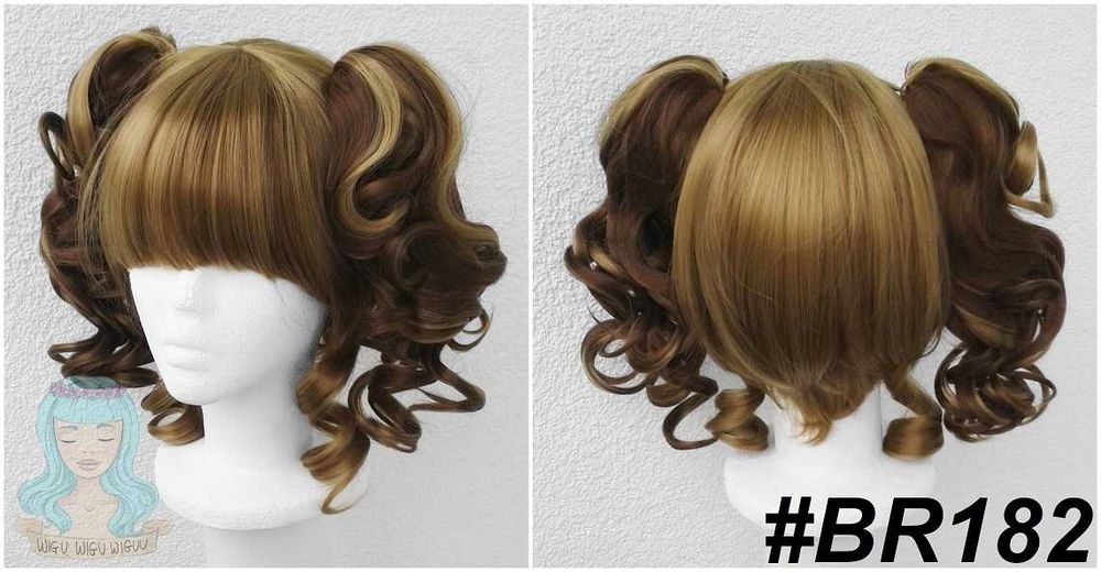 Brązowa peruka z kitkami lolita prosta grzywka cosplay brązowy wig