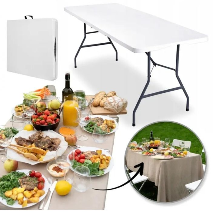 Садовий стіл розкладний 180х70х74 см Білий