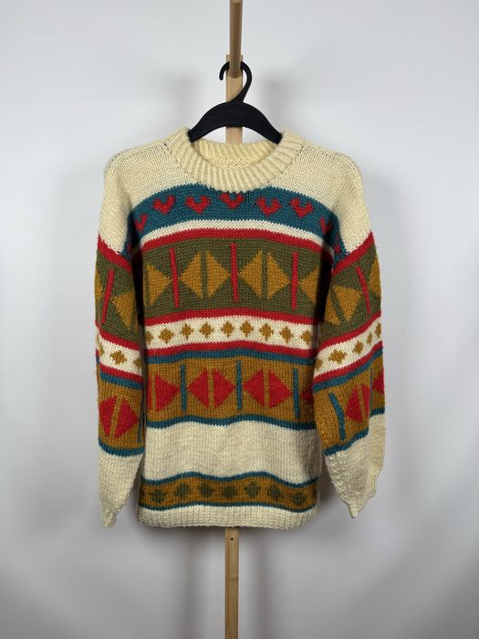 Handmade wełniany sweter ręcznie robiony M/L