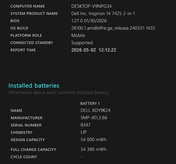 Dell Inspiron 7425 2-in-1, 14", Ryzen 5 5625, 6/12 32 ram 512 rom 1920x1200