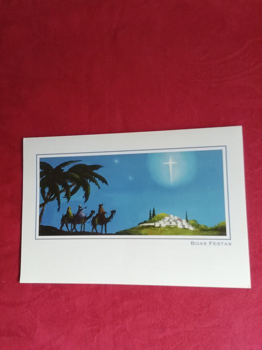 Postal Boas Festas, pintado com a boca