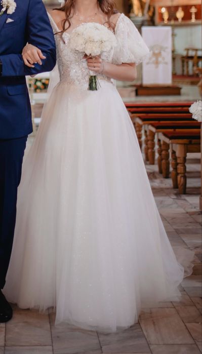 Suknia ślubna księżniczka w brokacie 2025 rok