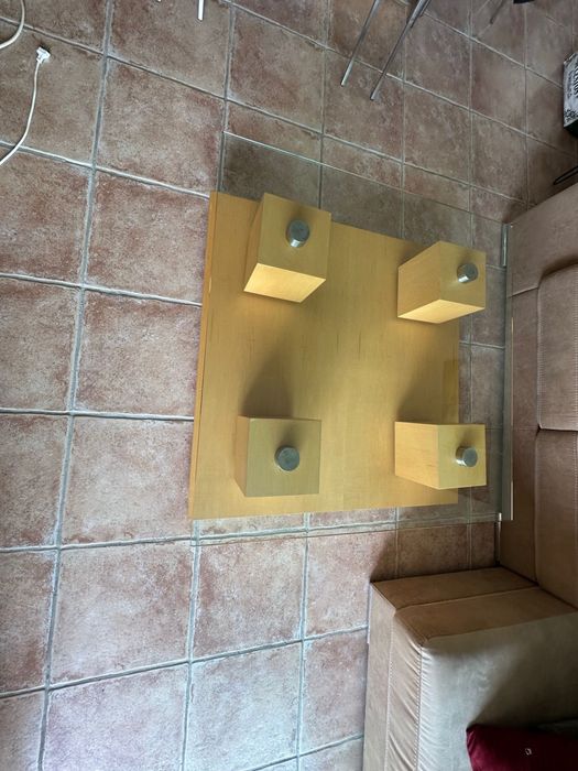 Mesa sala estar madeira e vidro