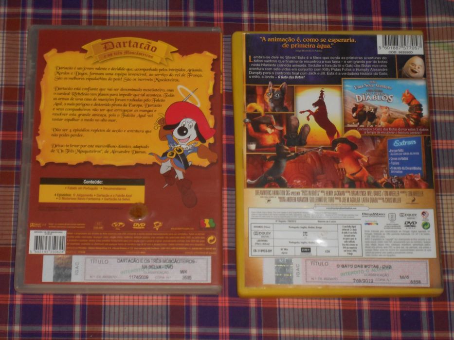 2 filmes DVD infantis Dartacao e Gato das Botas