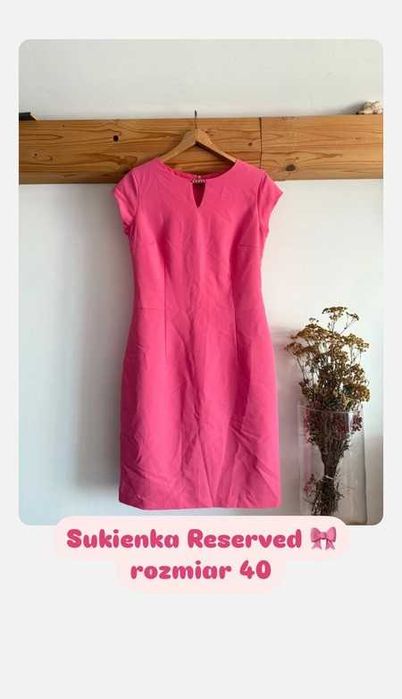 Sukienka różowa przed kolano do pracy do biura elegancka wiosenna 40/L