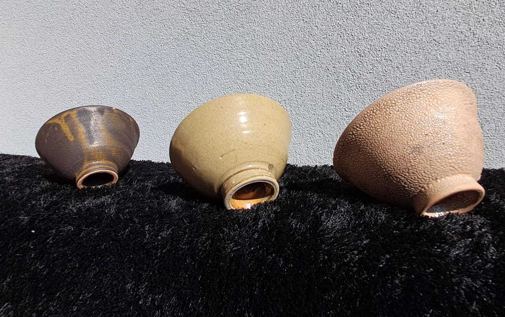 3 taças artesanais em cerâmica – tons terra / estilo coreano / decoração ou mesa