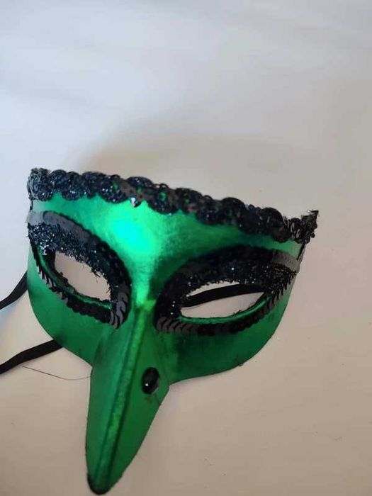 Maska karnawałowa zielona + ozdoba do włosów pióra maskarada cosplay