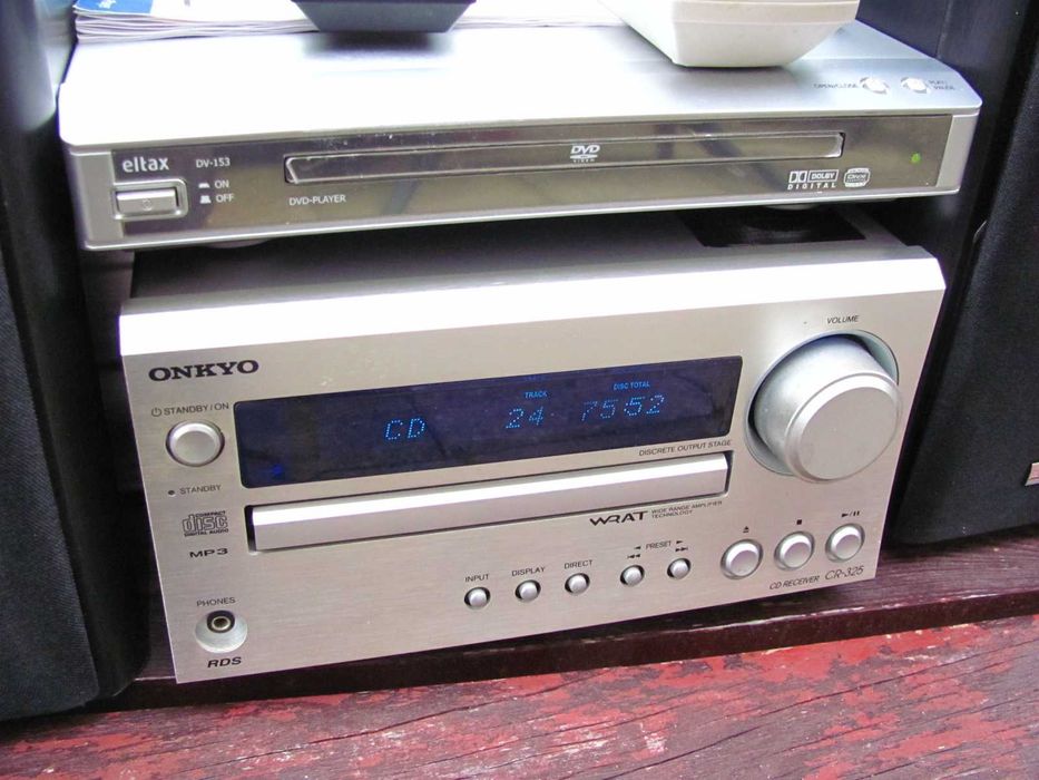 Mini wieża - amplituner stereo Onkyo CR-325 RDS CD/MP3/DVD audio in DVD 2x kolumny 2 piloty