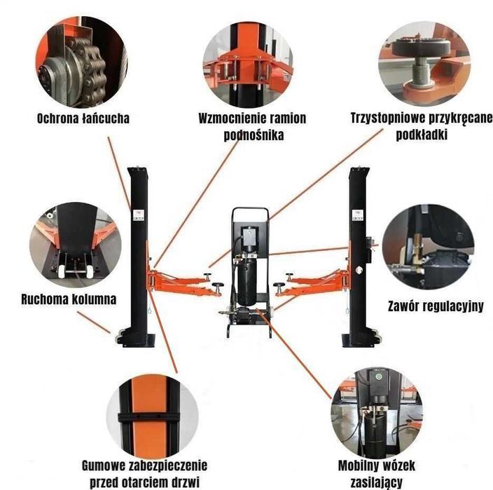 Podnośnik dwukolumnowy mobilny nakanałowy 3t, samochodowy, warsztatowy