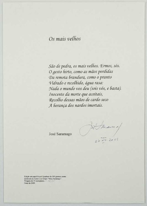 Poema Original José Saramago Assinado