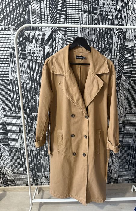 Довгий жіночій тренч на весну PLT стильний двобортний тренч з поясом
