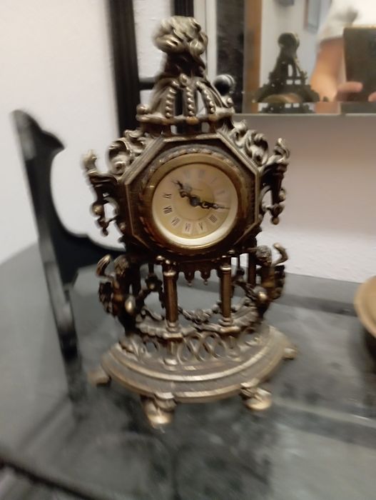 Relógio de Mesa Vintage Mercedes  Estilo Barroco / Rococó em Bronze/Latão