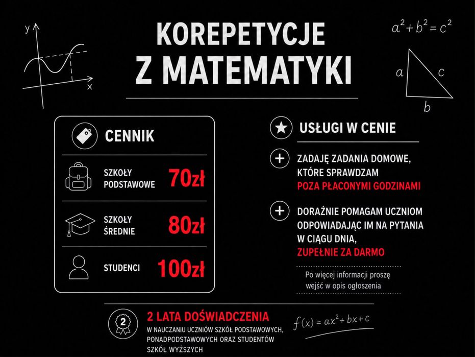 INDYWIDUALNE korepetycje z matematyki (On-line lub stacjonarnie w pobliżu Gniezna)