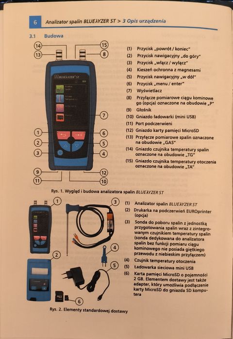 Bluelyzer ST z drukarką analizator spalin pomiar ciągu kominowego