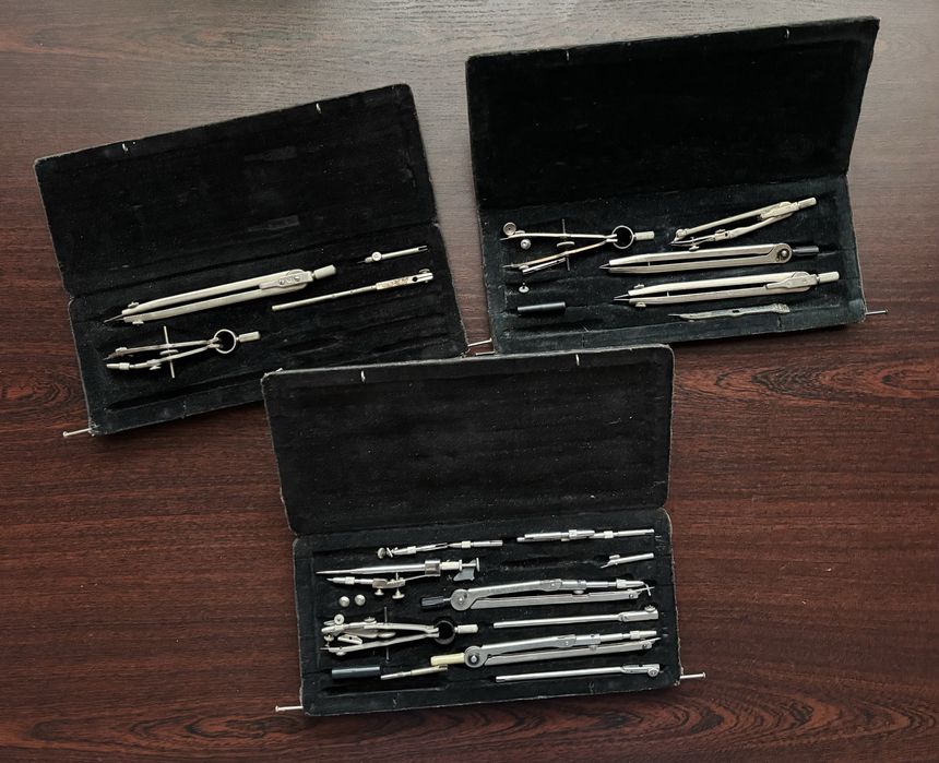 Ретро креслярські набори (циркулі, рейсфедери, метал)