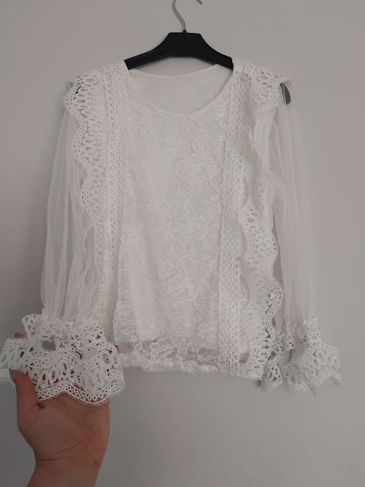 Piękna biała koronkowa elegancka bluzka koronką 146 152 lat 12
