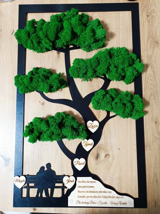 Drzewko z mchem chrobotkiem, żywy obraz, prezent, rocznica