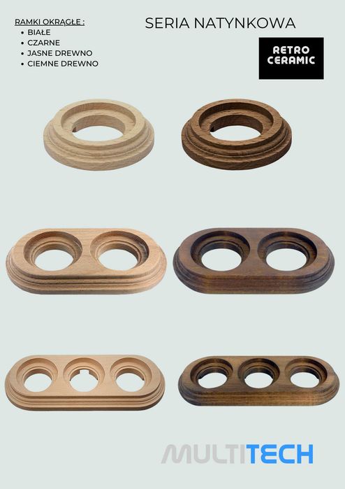 RETRO ramka podwójna NATYNK+adaptery do montażu Ciemne Drewno LOFT PRL