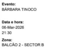 Bilhete Bárbara Tinoco 06.03.2026 (Porto)