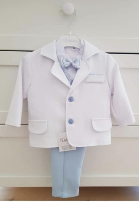 Garnitur błękitny komplet na chrzest, imprezę, święta