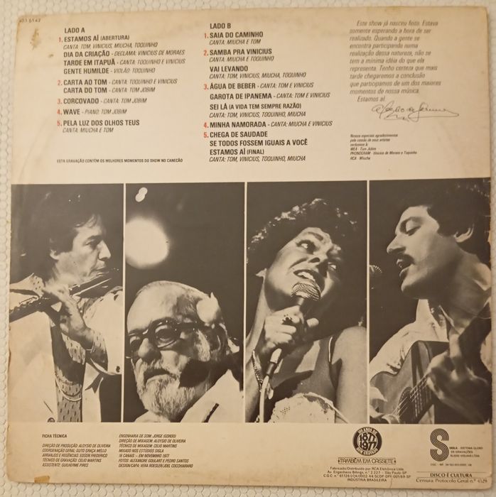 Vinil Tom Jobim Vinicius Moraes Toquinho Miúcha - Ao vivo no  Canecão