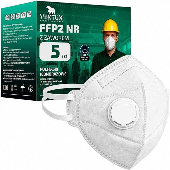 Ventux Maseczki FFP2 99% filtracji z zaworem zestaw 5sztuk