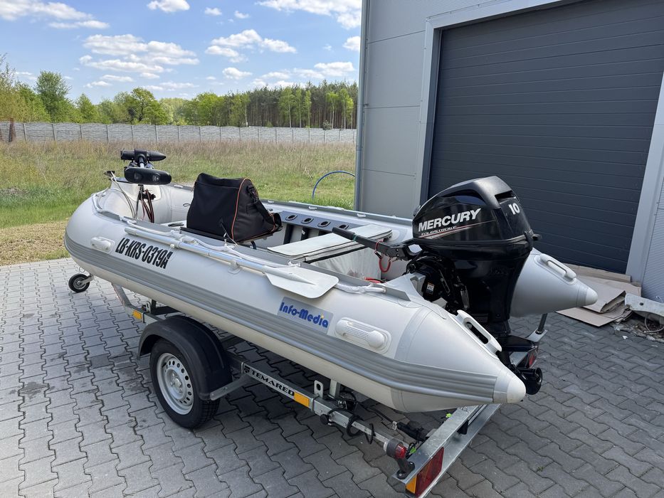 Ponton z przyczepą, silnik zaburtowy, dziobowy, sonda