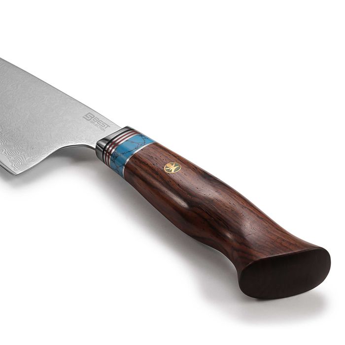 Profesjonalny Nóż Szefa Kuchni Stal Damasceńska Uchwyt Drewno, Kuty