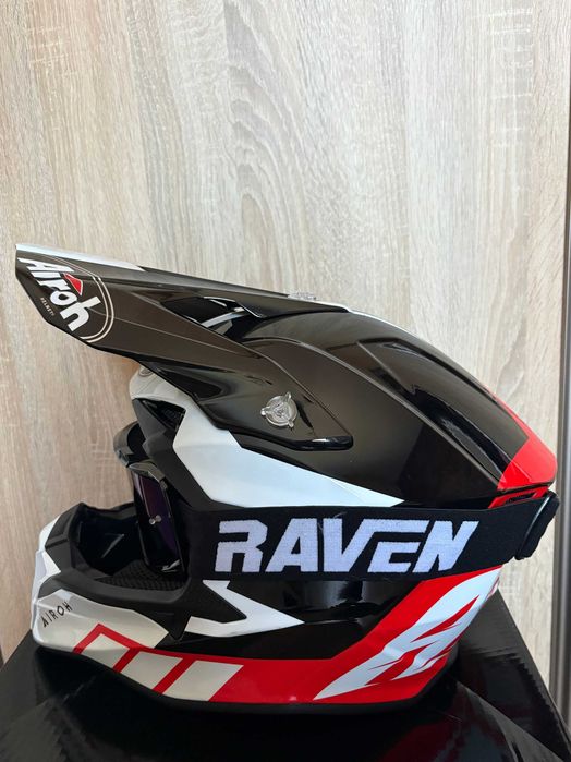 Kask motocyklowy Airoh Wraap Reloaded Red Gloss + gogle Raven Sniper | Stan idealny