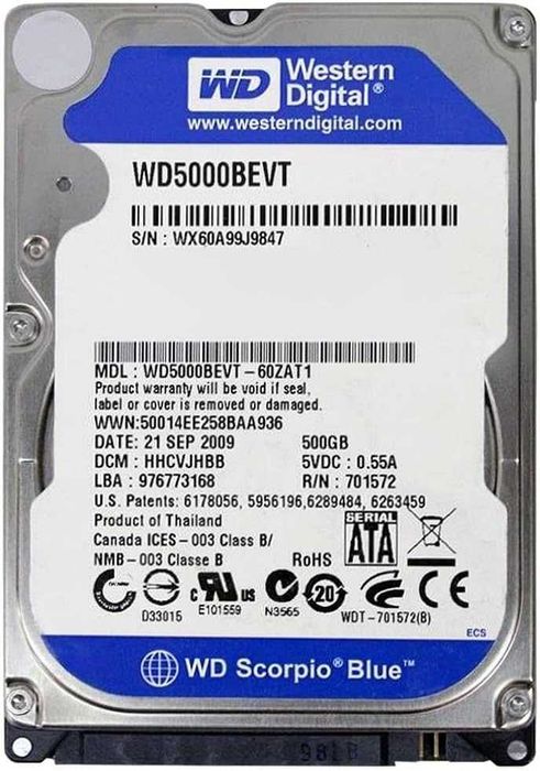 disco 500GB 2.5" SATA Hard Drive Western Digital WD5000BEVT portatil