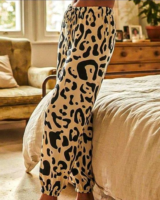 Calças Fluidas Padrão Animal  Animal Print Preto e Branco Zara (Tam. S  Novas c Etiqueta)