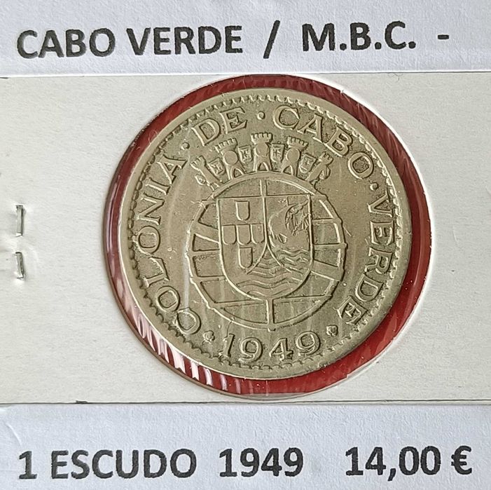 1 Escudo alpaca 1949 circulada na ex colónia portuguesa de cabo verde
