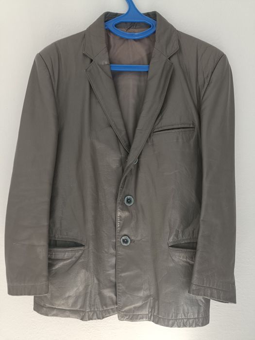 Szara skórzana marynarka rozm XXL