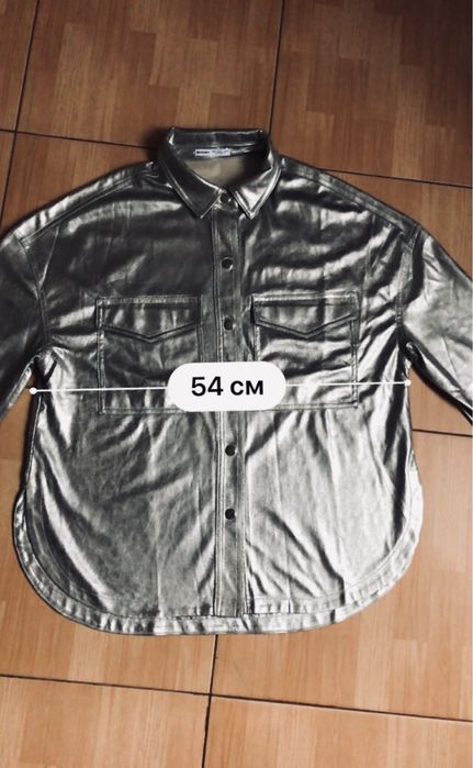 Брендова нова розм S наш 48 оверсайз штуч замша сорочка срібляста
