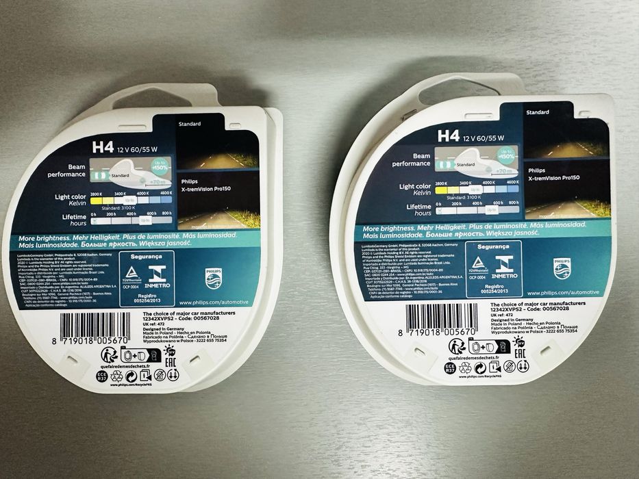 Lâmpadas 4 Auto Pack de 2 Philips X-tremeVision Pro150  H4