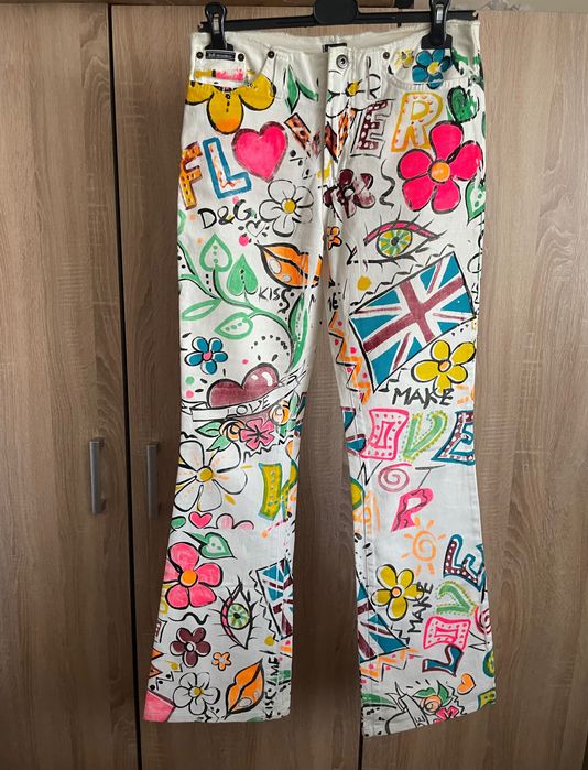 Dolce & Gabbana белые джинсы с разноцветными рисунками оригинал