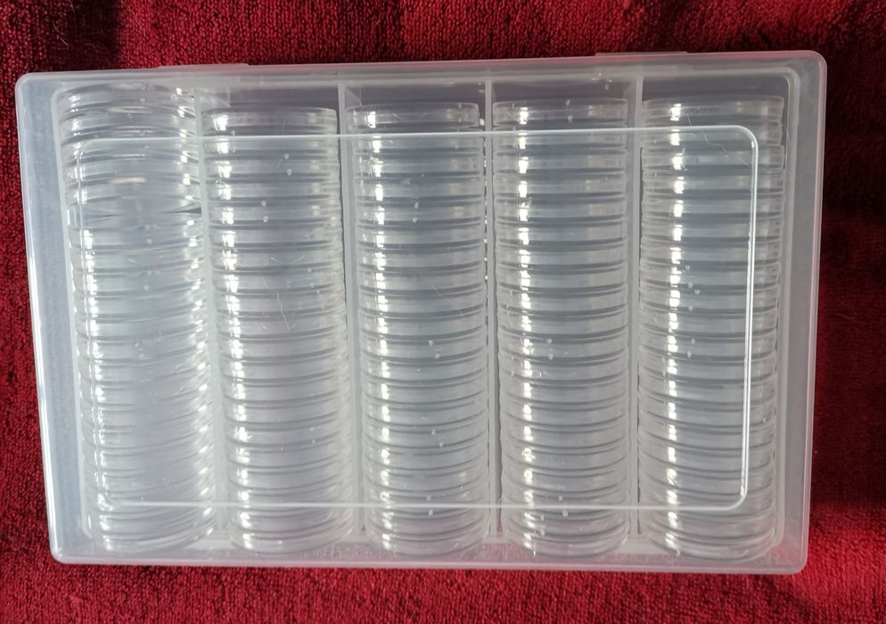 Caixa com 100 cápsulas para moedas de 5€