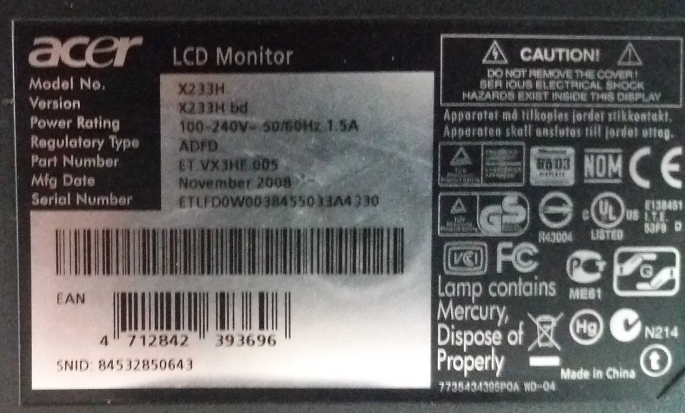 Acer 23" Monitor Model X233H – Impeccable64298644845953121