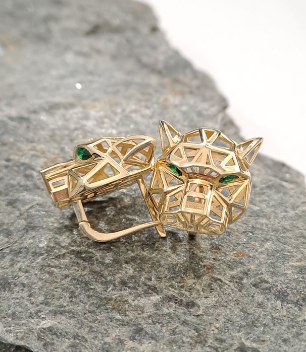 Złote kolczyki Pantery 585 Nowe Angielskie zapięcie