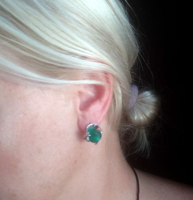 Невероятный серебряный комплект/набор с натуральным зелёным агатом.925