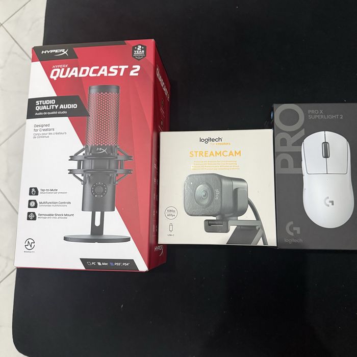 Microfone hyperx quadcast 2 webcam Logitech streamcam Mouse superlight 2
