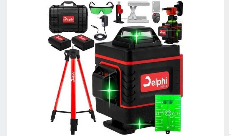 LASER KRZYŻOWY Poziomica  16 Linii + STATYW 115 cm 4D Zielony 2xAKU