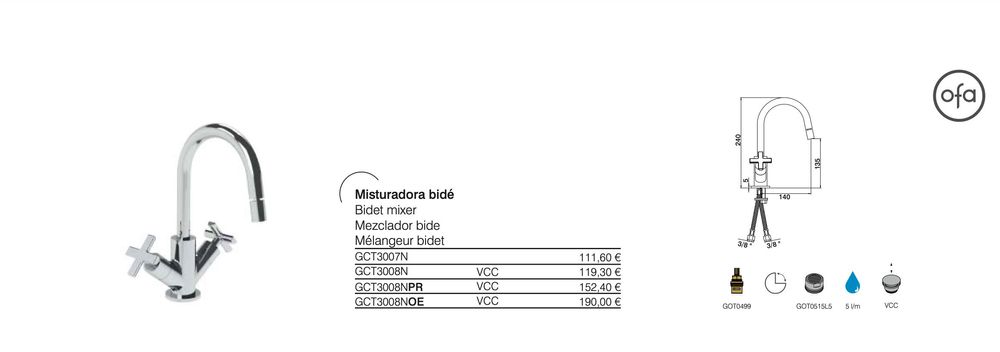 NOVAS!  5 Torneiras Misturadoras Bidé marca OFA em ouro escovado