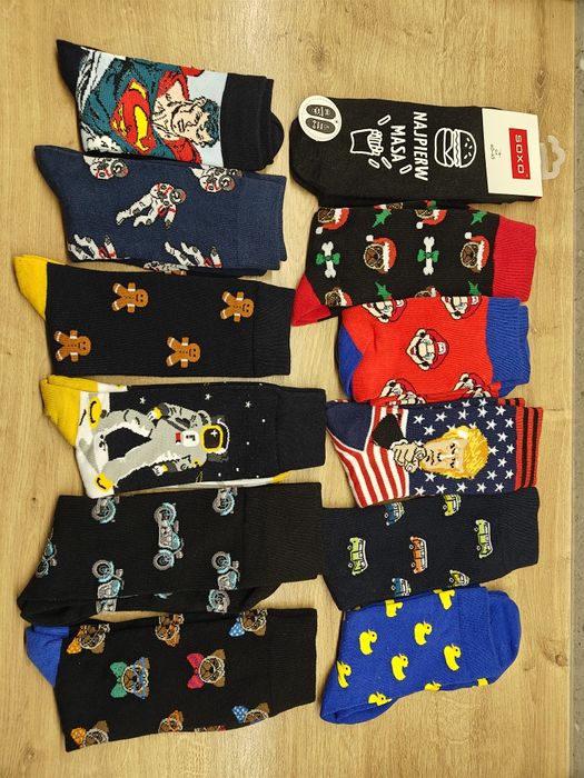 Zestaw 12 par nowych skarpet 40–45 – kolorowe/wzorzyste