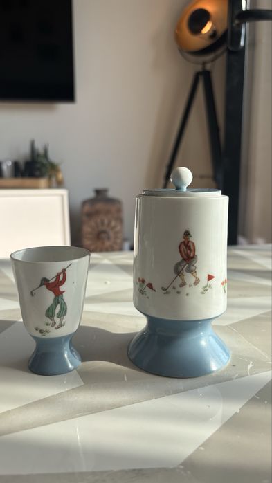 Vista Alegre – Conjunto Vintage Golf | Taça para Ovo + Pote com Tampa