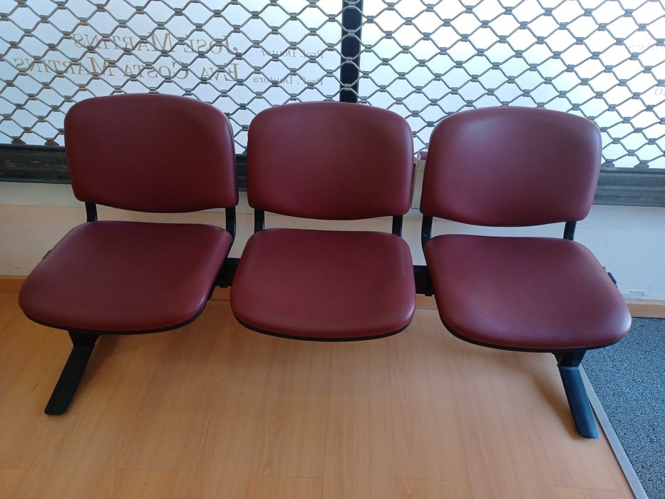 Cadeiras de receção - 3 lugares - imitação de pele, cor bordeaux