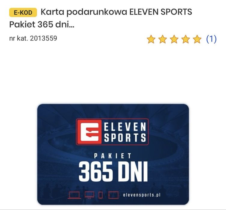 Karta podarunkowa na pakiet Eleven Sports 365 dni